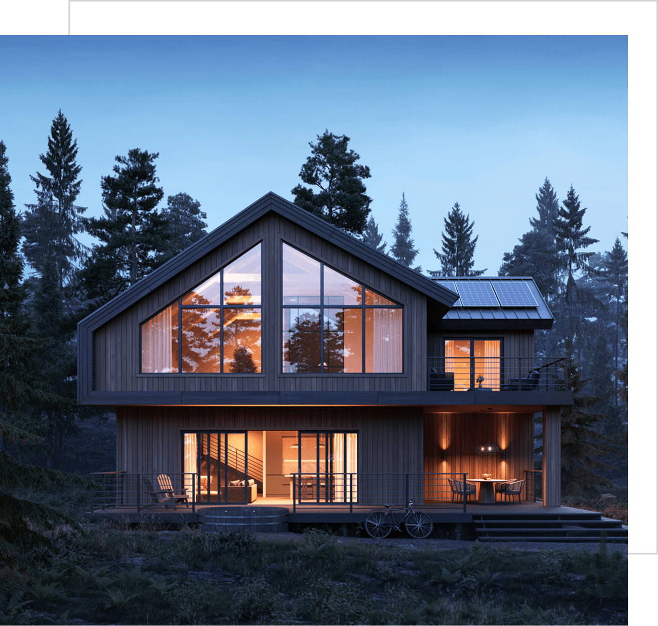 Illuminated cabin with large windows