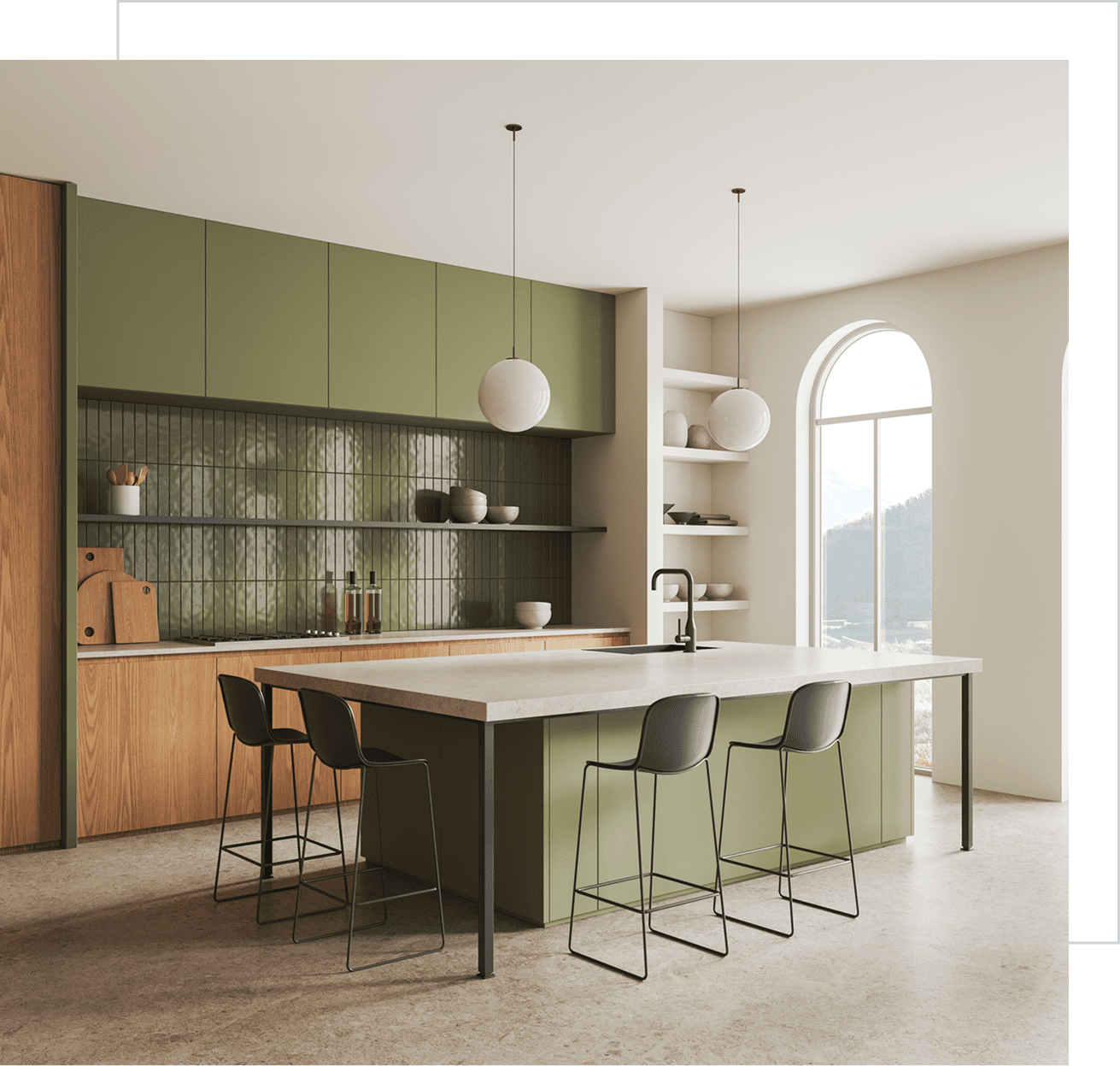 Contemporary kitchen design with bar stools